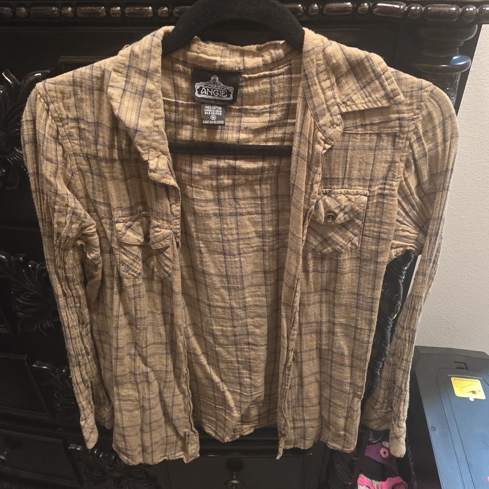 Angie Brown Plaid Cotton Shirt